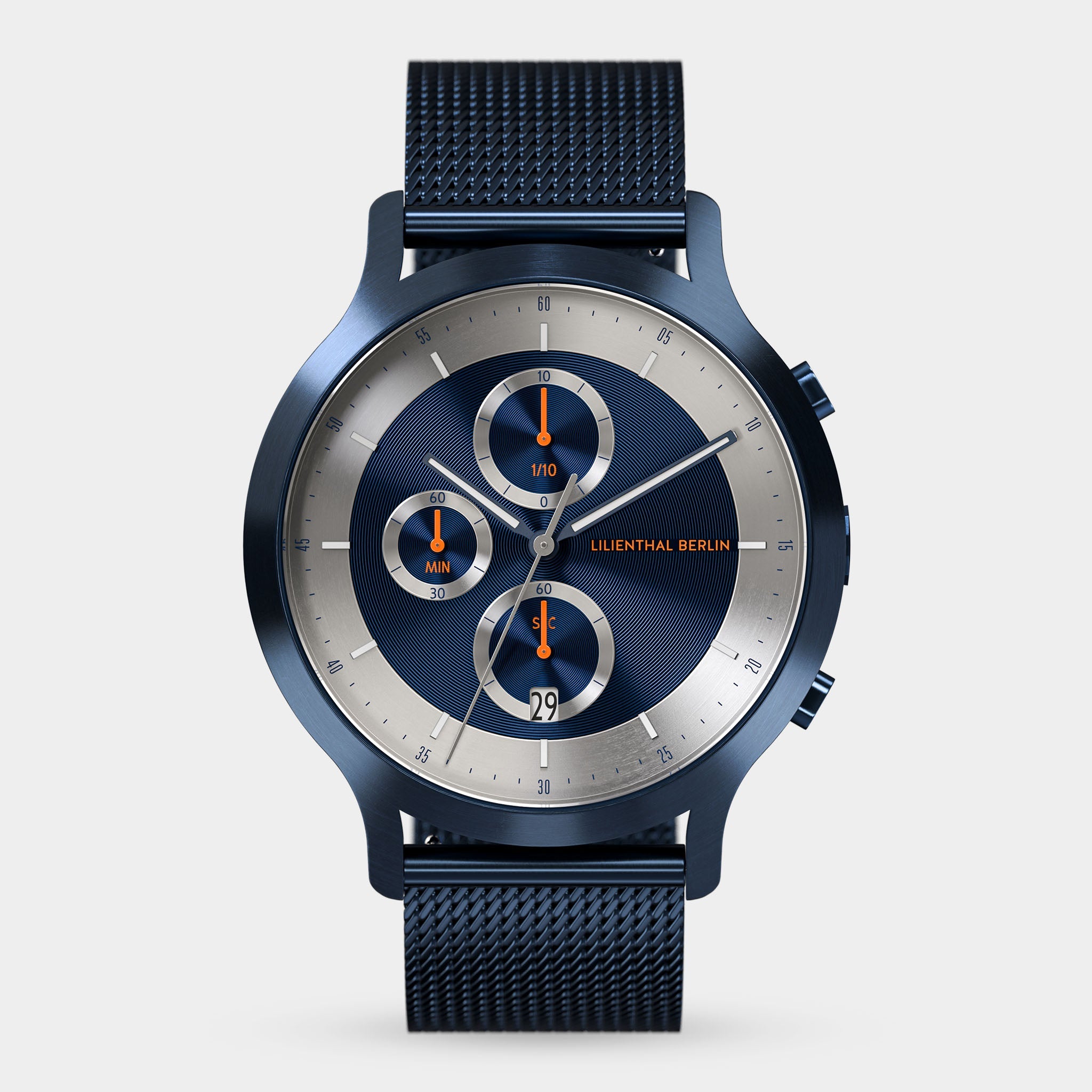 Chronograph LP Blue Silver Mesh Blue Brushed – Lilienthal Berlin
