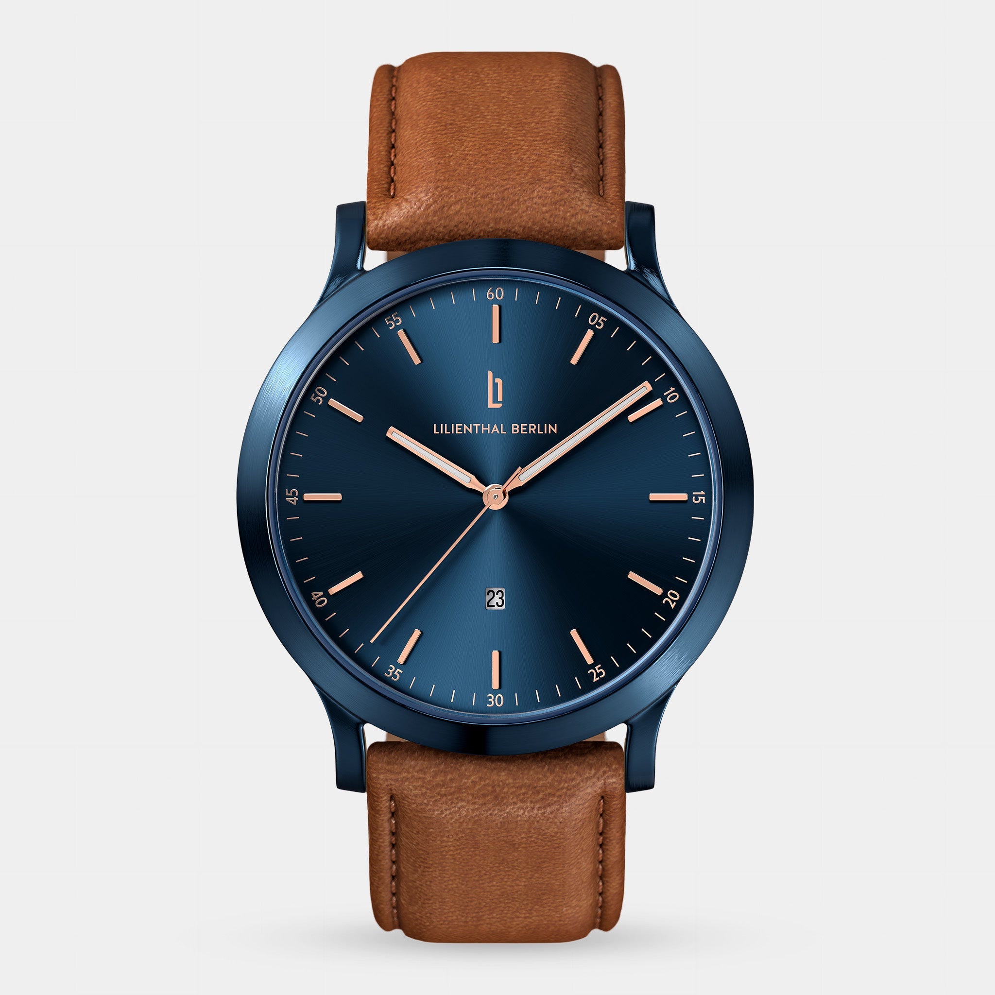 Huxley Blue Rose Gold Leather Light brown – Lilienthal Berlin