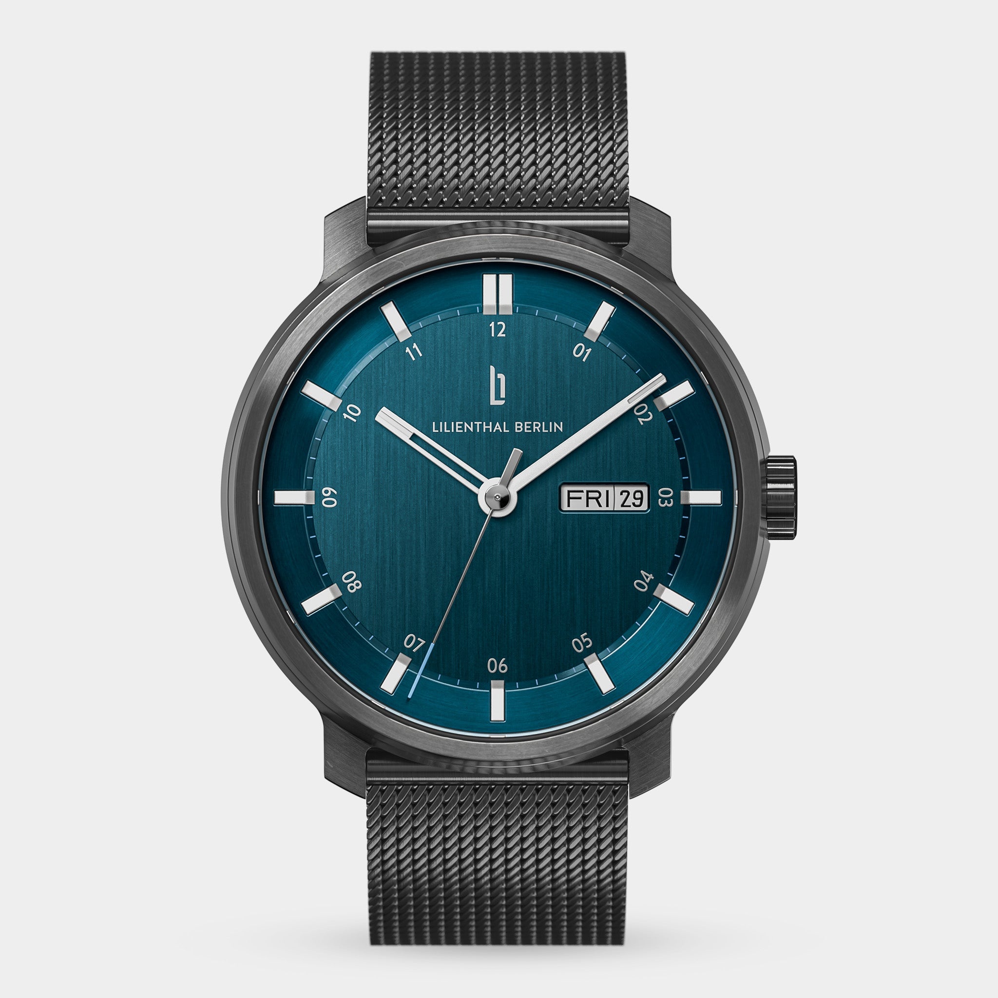 Neolux Day Date Dark Silver Blue Mesh Anthracite Brushed