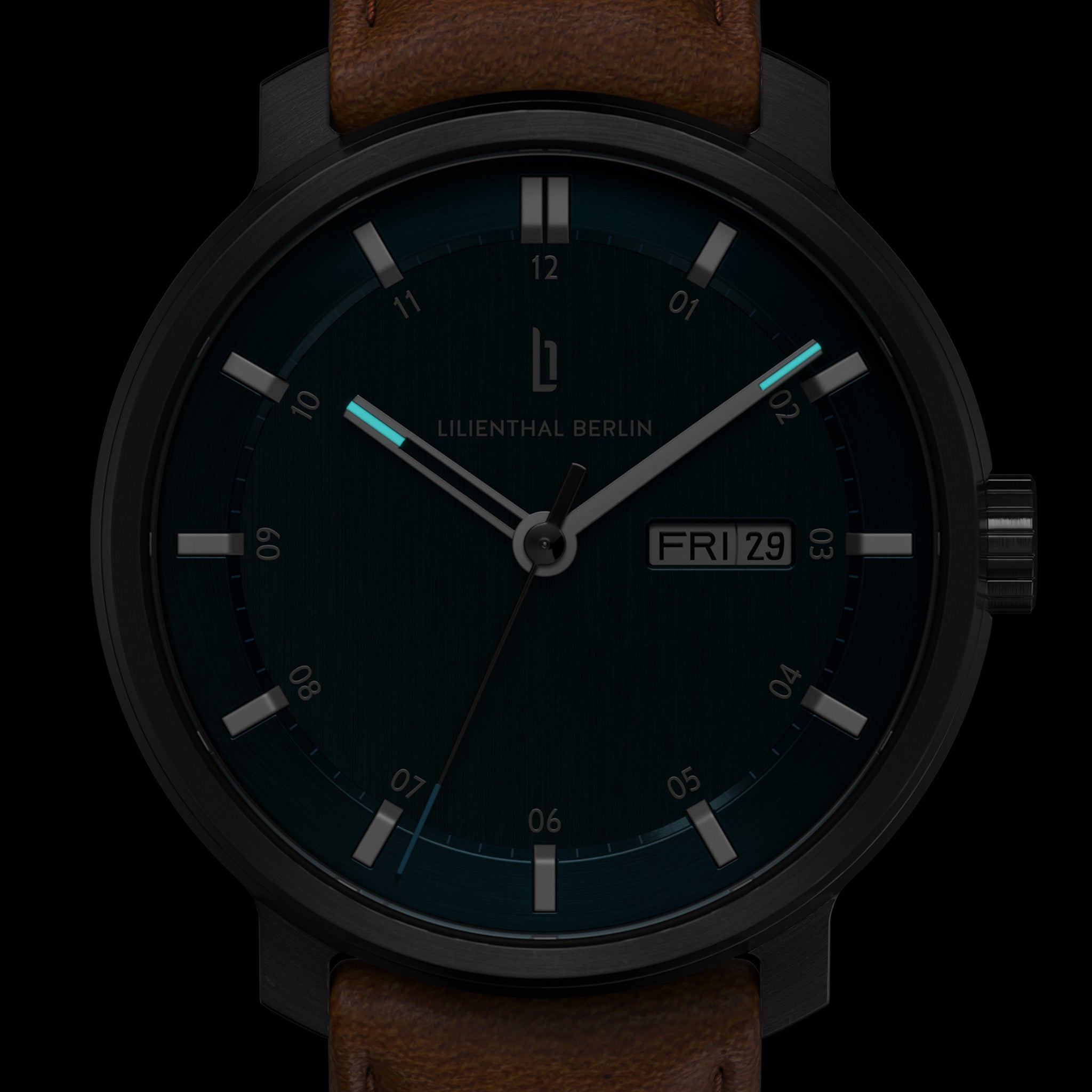 Neolux Day Date Dark Silver Blue - Lilienthal Berlin