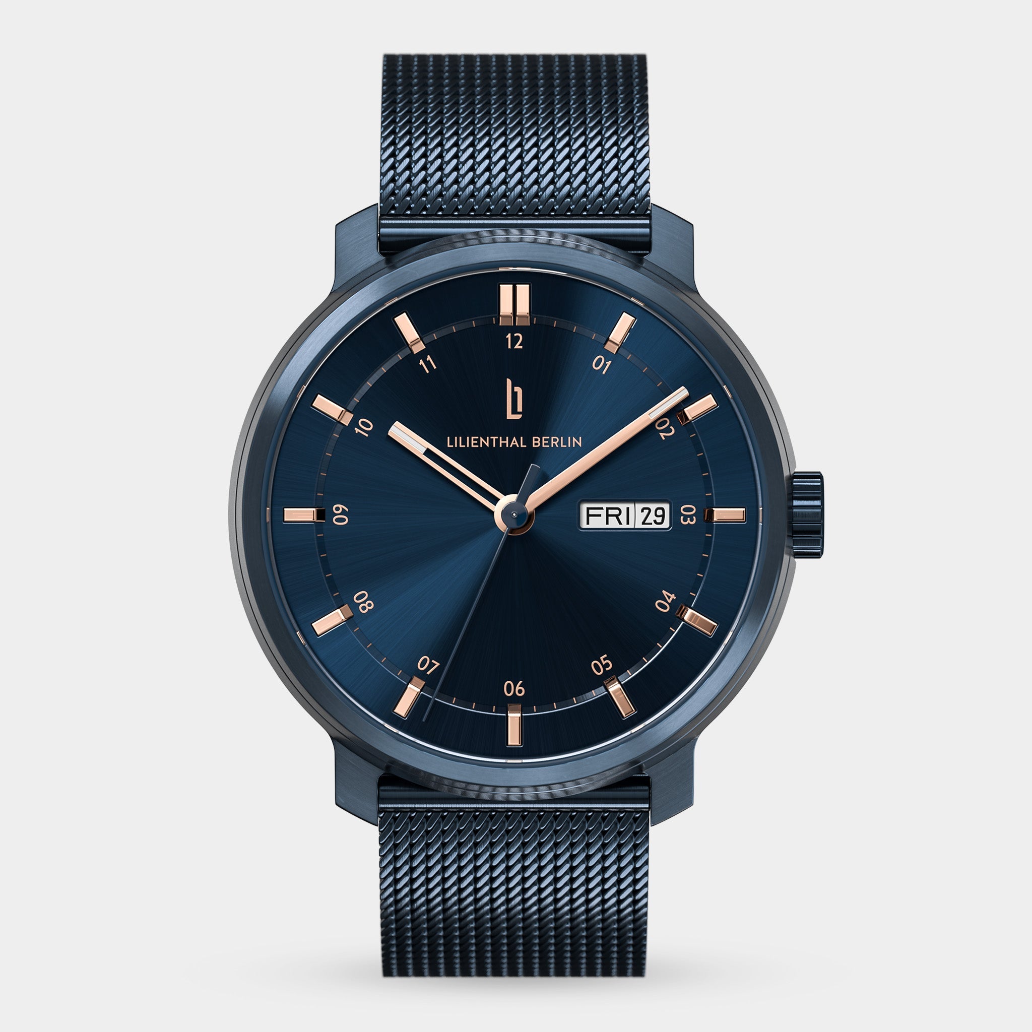 Neolux Day Date Blue Rose Gold Mesh Blue Brushed – Lilienthal