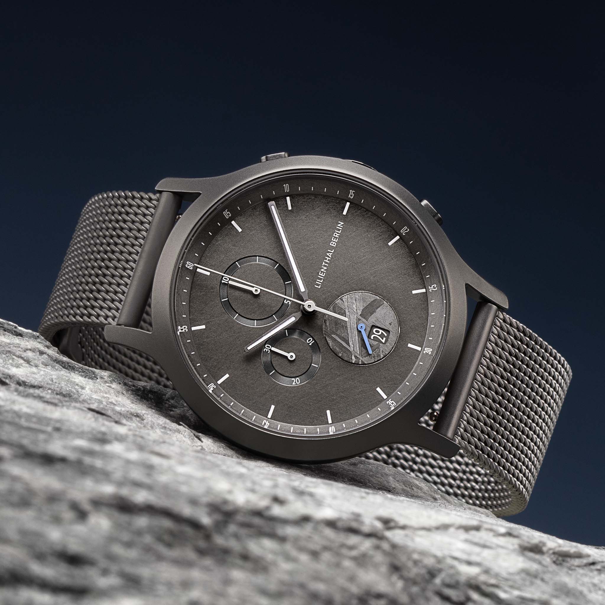 Chronograph Meteorite I Mesh Anthracite Matte – Lilienthal Berlin