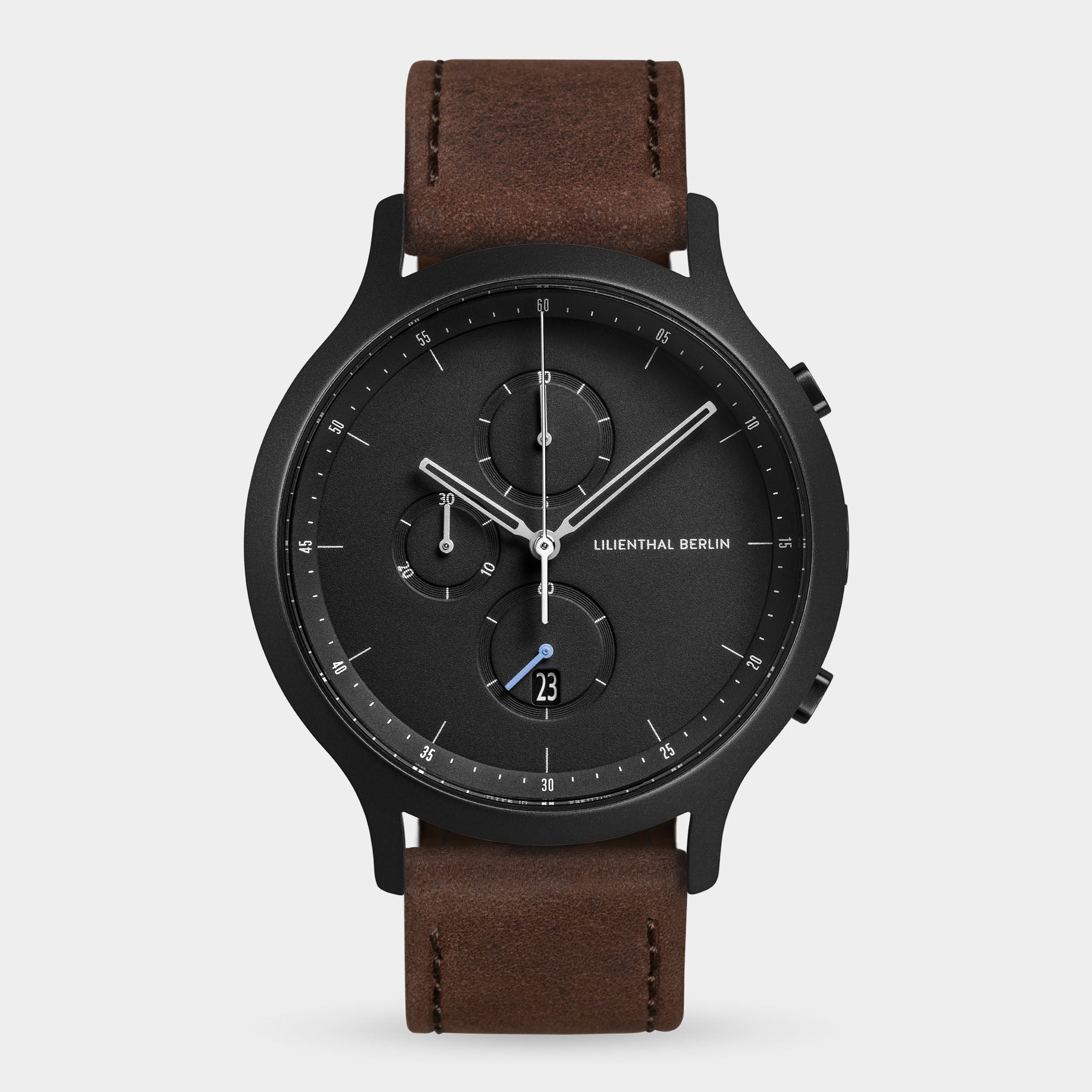 Chronograph All Black Leather Dark brown – Lilienthal Berlin
