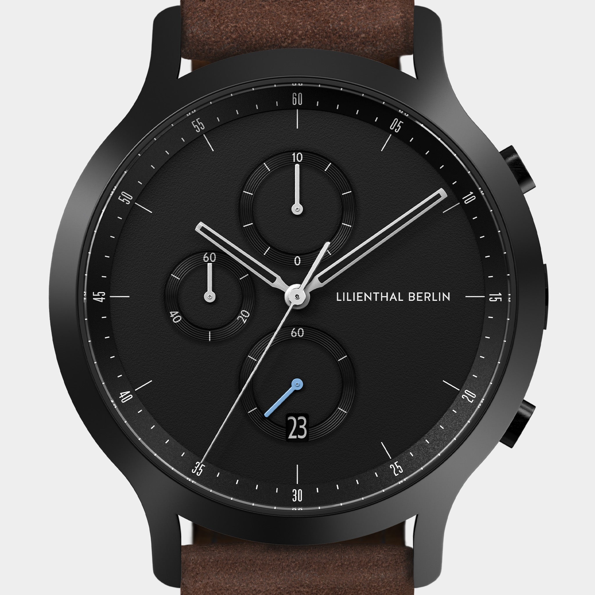 Chronograph All Black Leather Dark brown – Lilienthal Berlin
