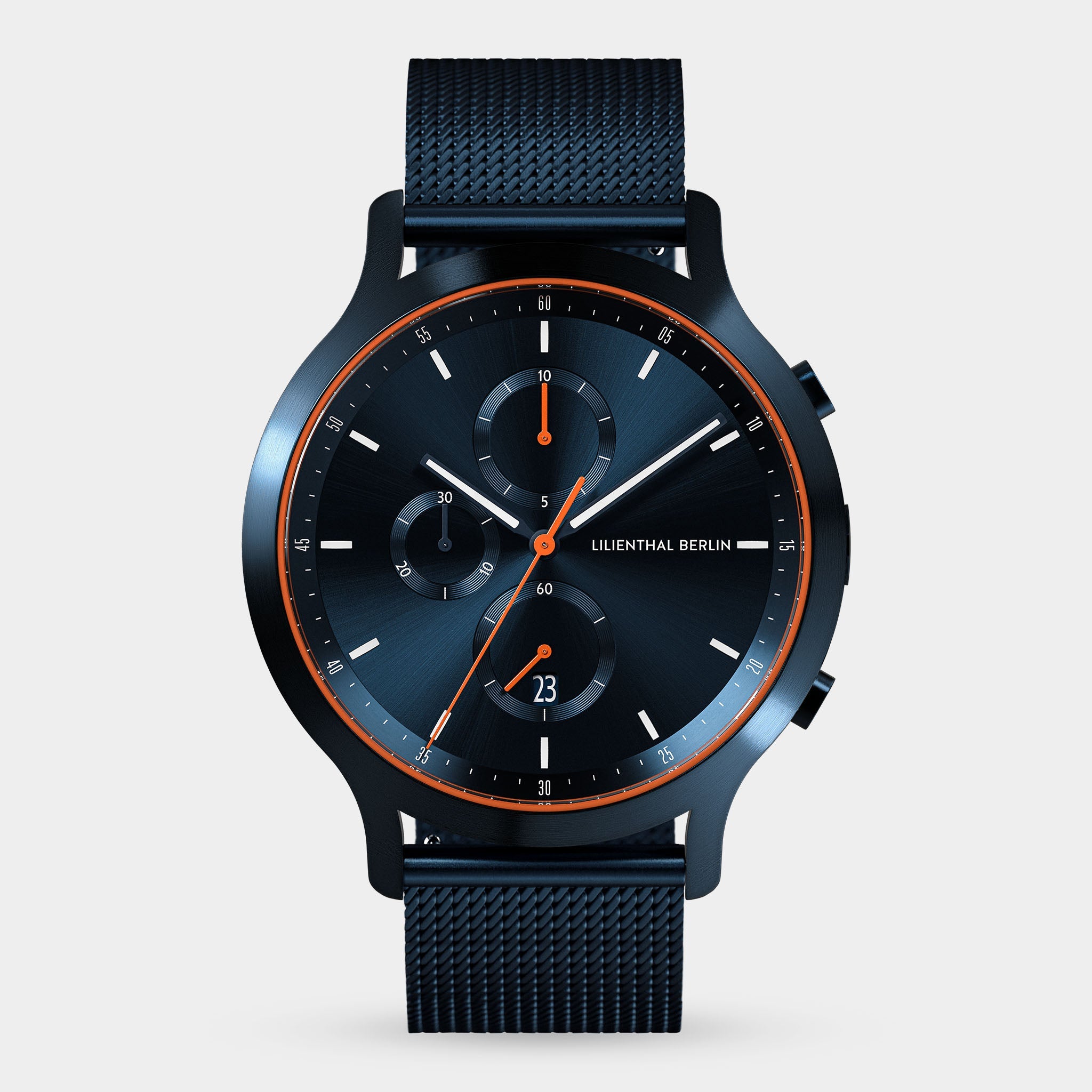 Chronograph Blue Orange Mesh Blue Brushed – Lilienthal Berlin