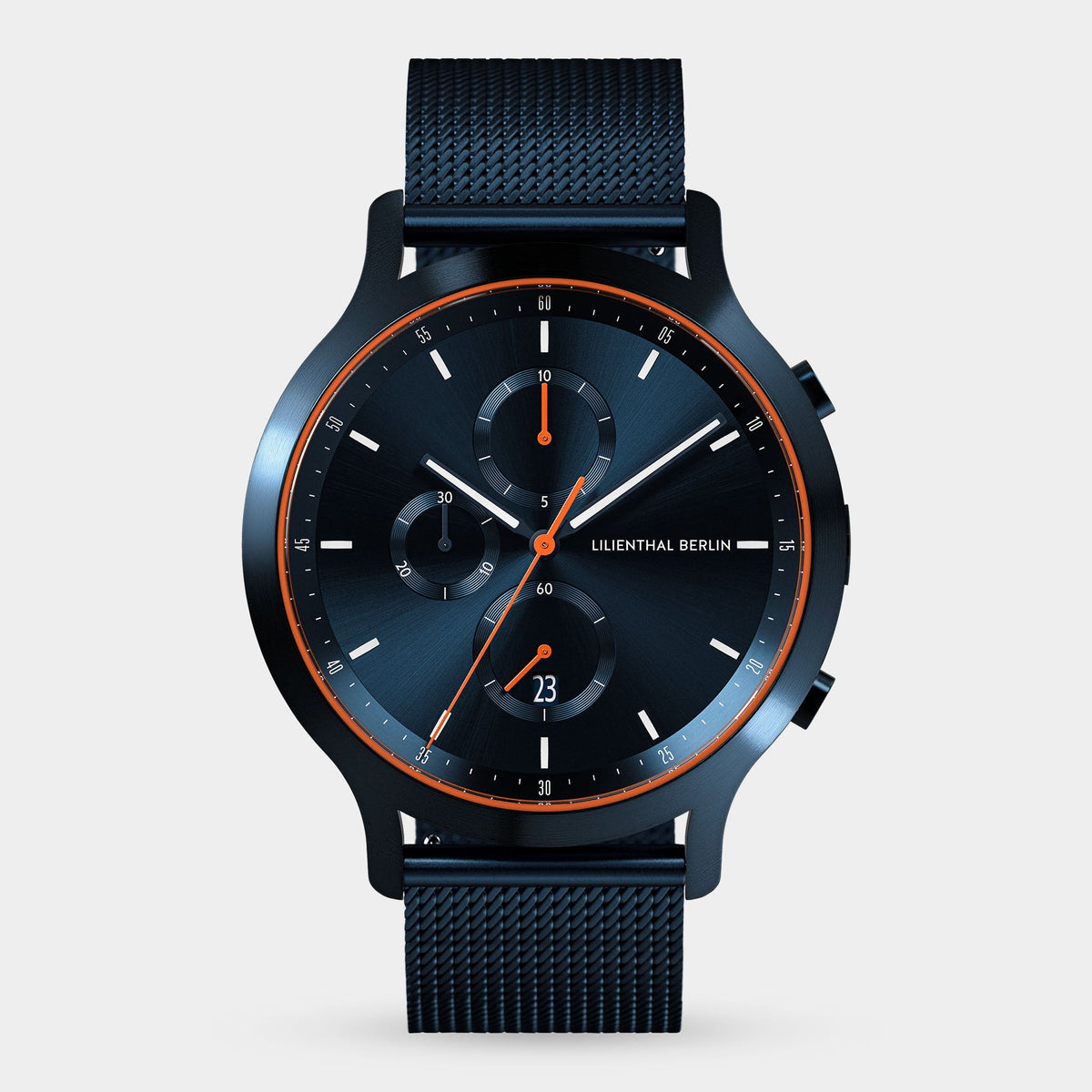 Lilienthal Berlin Chronograph Blue Orange Mesh Blue Brushed Ndash Lilienthal Berlin North America — Painted Surface