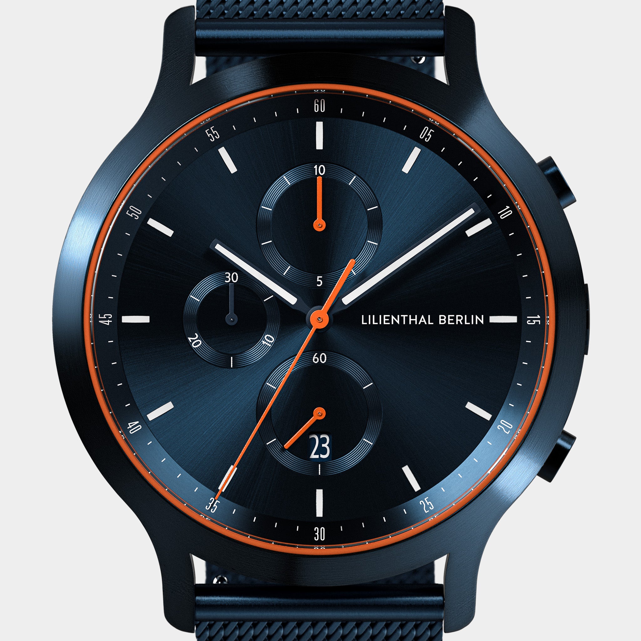 Chronograph Blue Orange Mesh Blue Brushed – Lilienthal Berlin