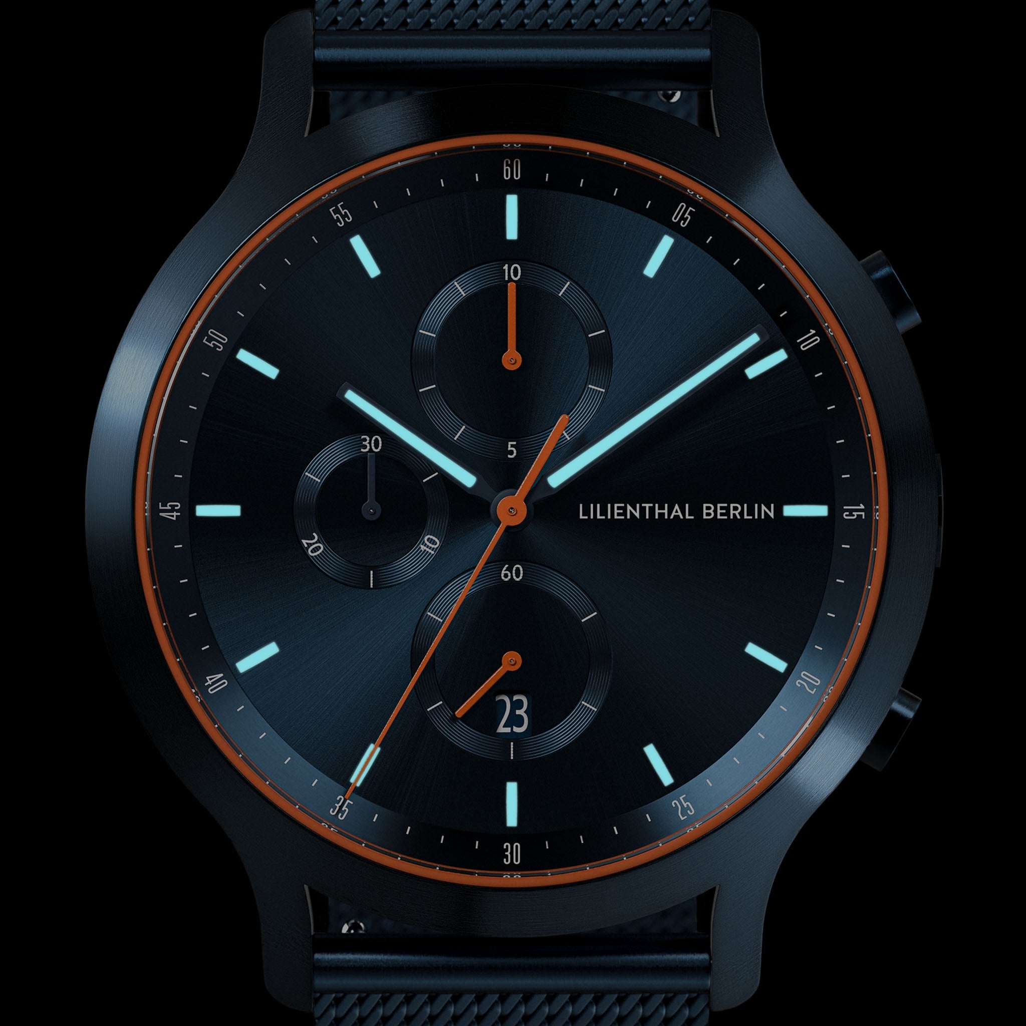 Chronograph Blue Orange Mesh Blue Brushed – Lilienthal Berlin