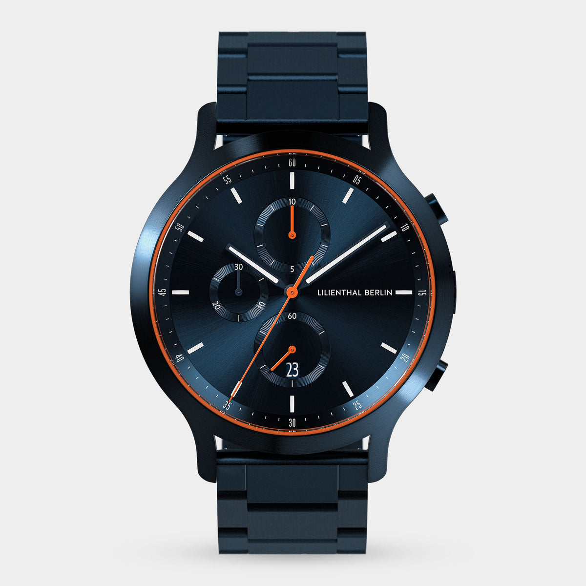 Lilienthal Berlin Chronograph Blue Orange Stainless Steel Blue Brushed Ndash Lilienthal Berlin North America — Painted Surface