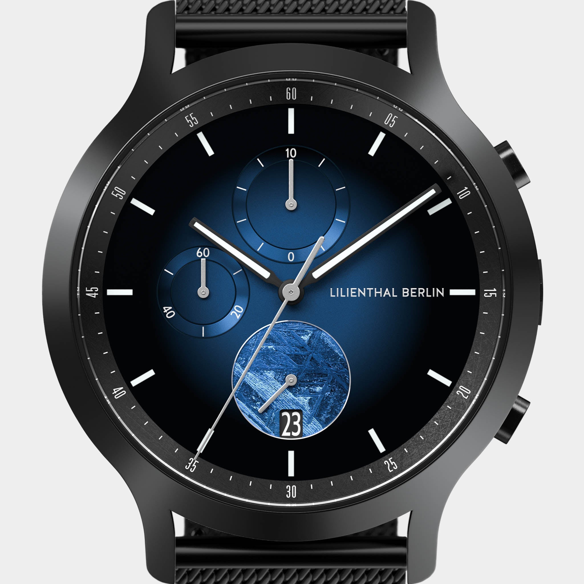 ハルリン Chronograph Meteorite – Blue Flare Mesh Black Matte – Lilienthal