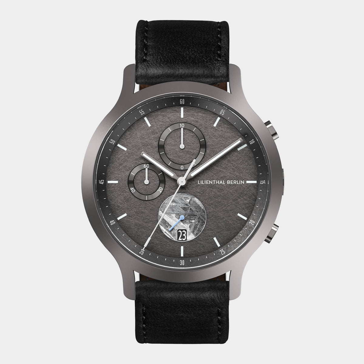 Lilienthal Berlin Chronograph Meteorite Cosmic Gray Leather Black Ndash Lilienthal Berlin North America — Meteorite As Seconds Hand, Special Coating, Superluminova El