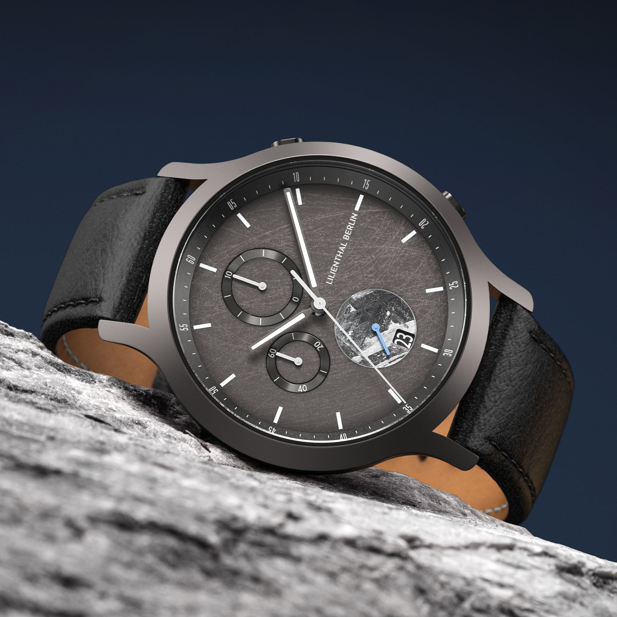 Chronograph Meteorite - Cosmic Gray - Leather Black – Lilienthal