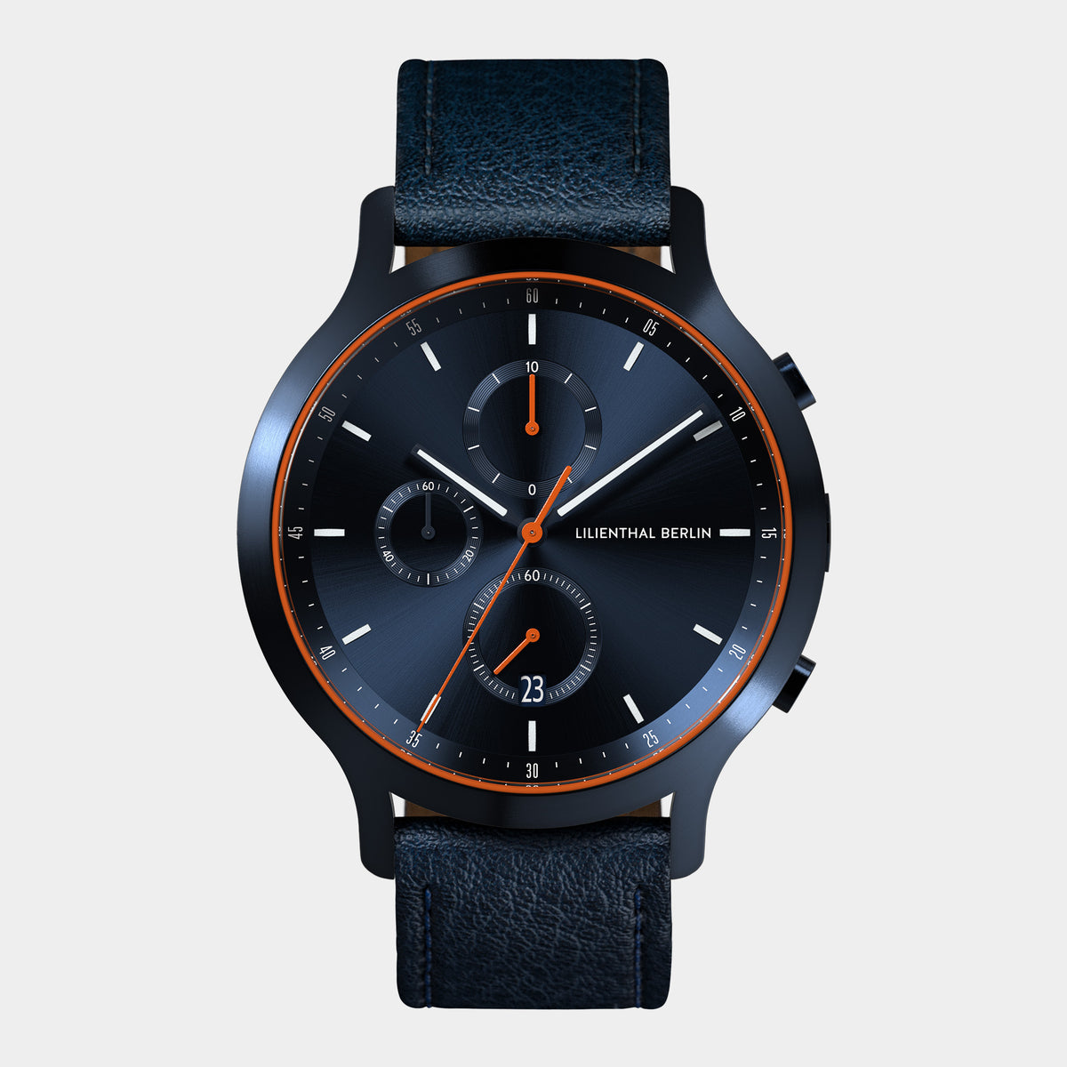 Lilienthal Berlin Chronograph Blue Orange Watch Leather Blue — Painted Surface