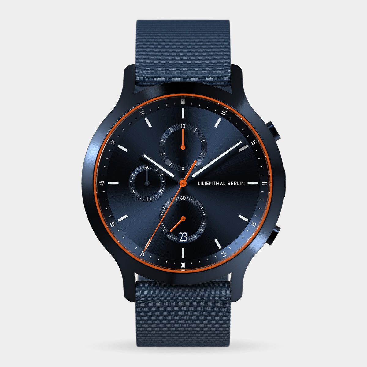 Lilienthal Berlin Chronograph Blue Orange Watch Recycled Pet Blue — Painted Surface