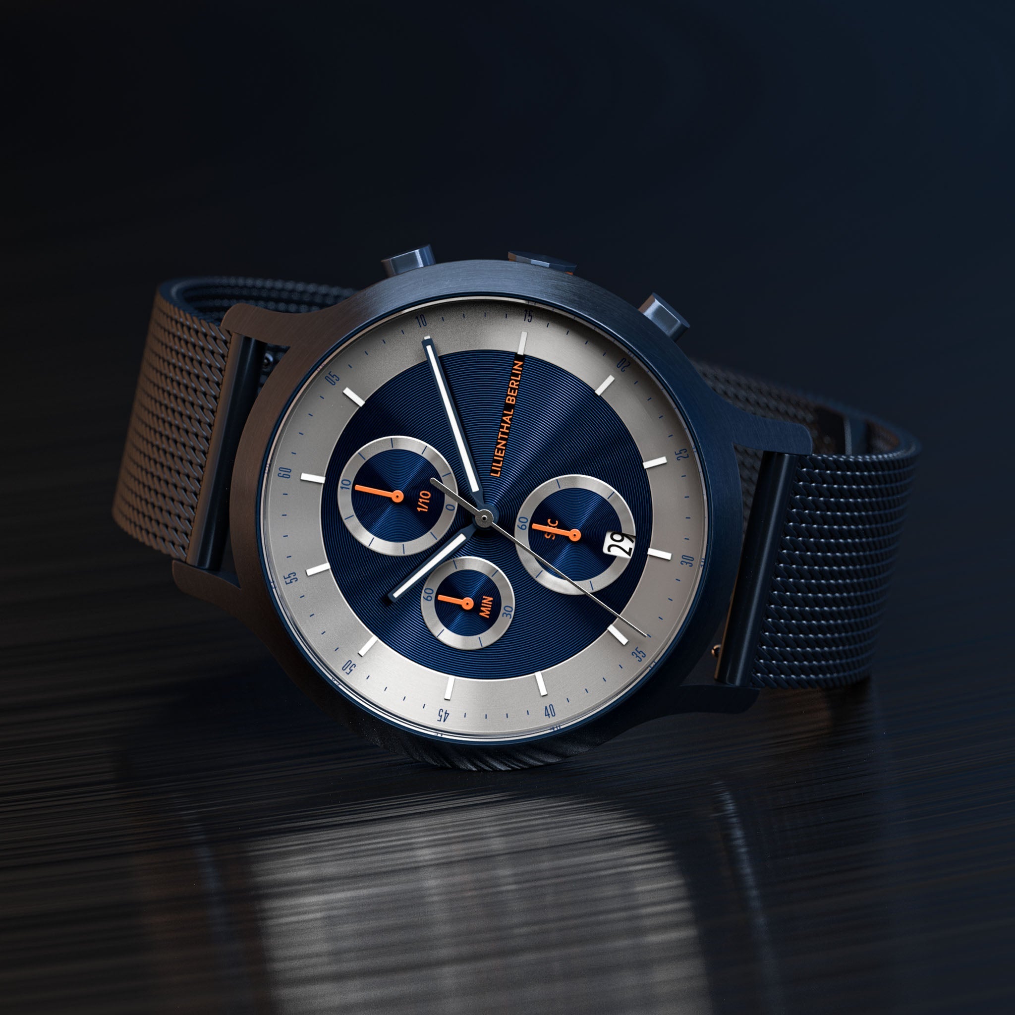 Chronograph LP Blue Silver Mesh Blue Brushed – Lilienthal Berlin