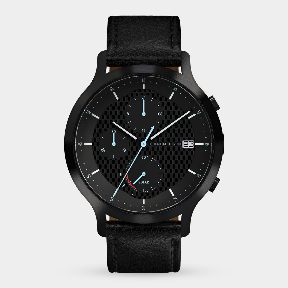 Lilienthal Berlin Chronograph Solar I Leather Black Ndash Lilienthal Berlin North America — With Solar Cell and Superluminova Details