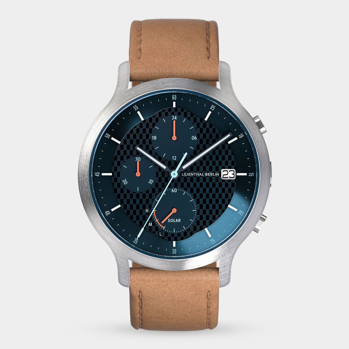 Lilienthal Berlin Chronograph Solar V Leather Light Brown Ndash Lilienthal Berlin North America — With Solar Cell and Superluminova Details