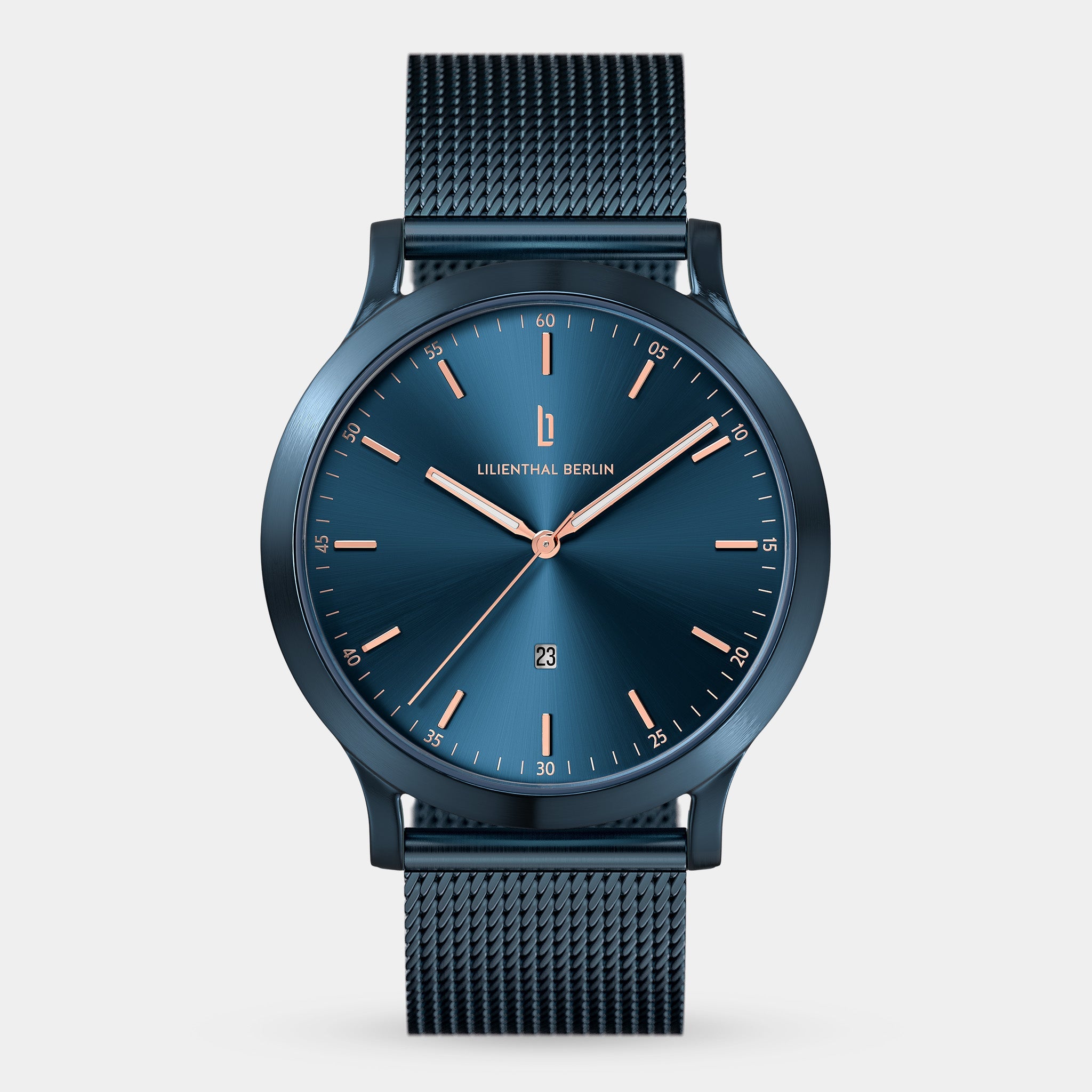 Huxley Blue Rose Gold Mesh Blue Brushed – Lilienthal Berlin