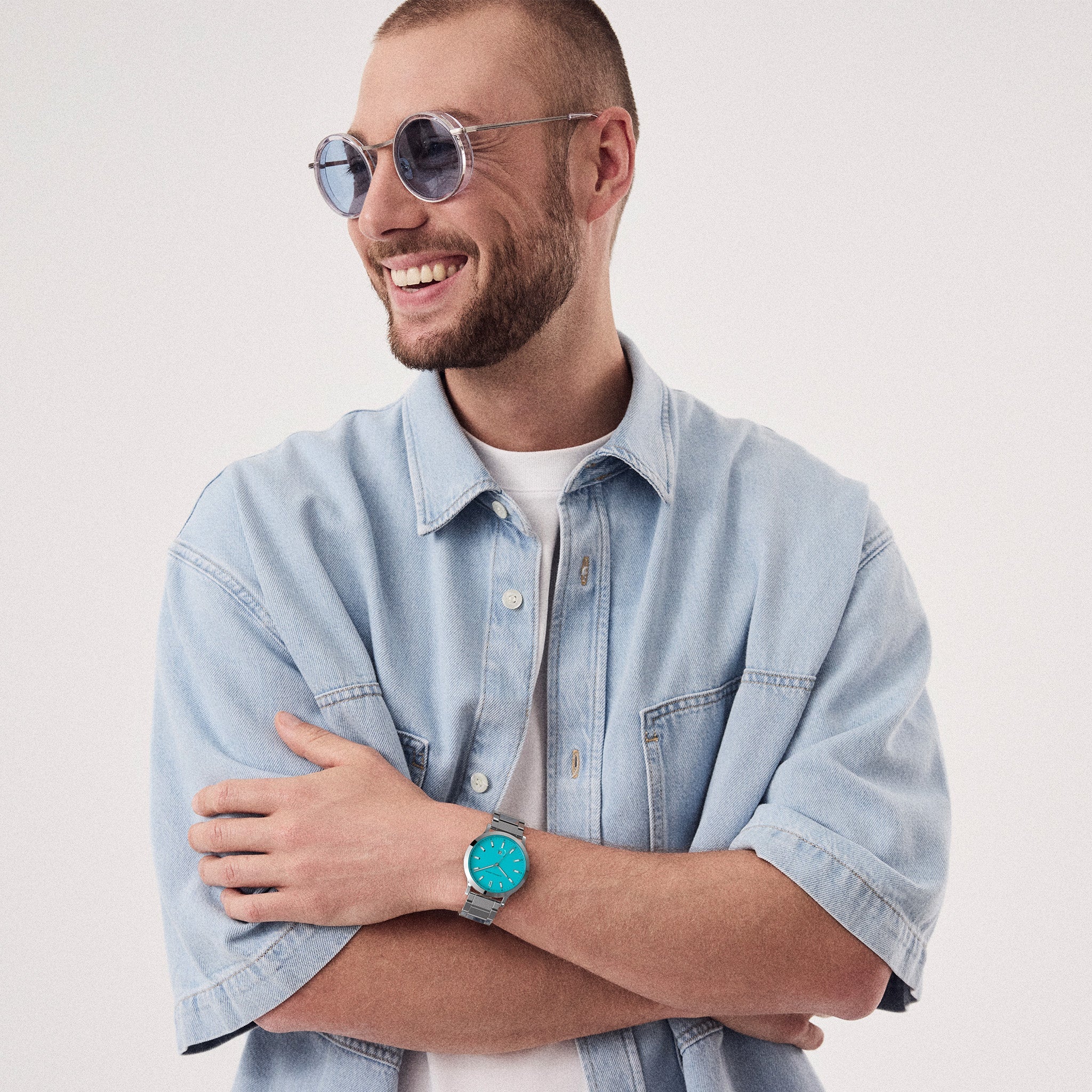 Huxley II Azure Blue Stainless Steel Silver Glossy – Lilienthal