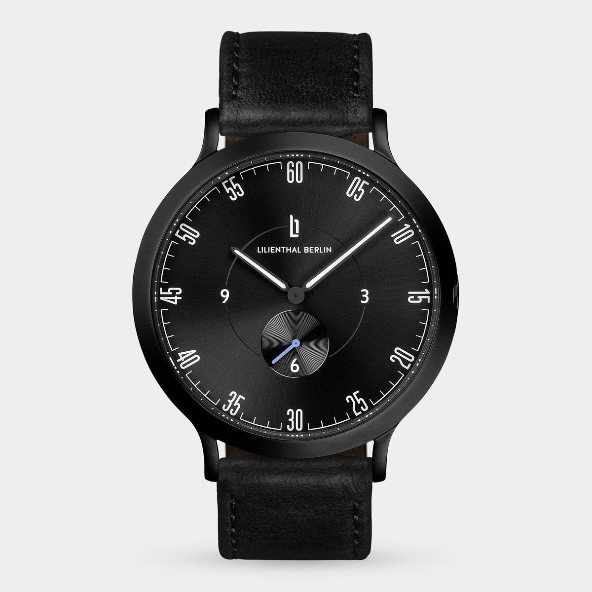 Lilienthal Berlin 1 All Black Leather — Galvanized, Sunburst Finish, Superluminova Details