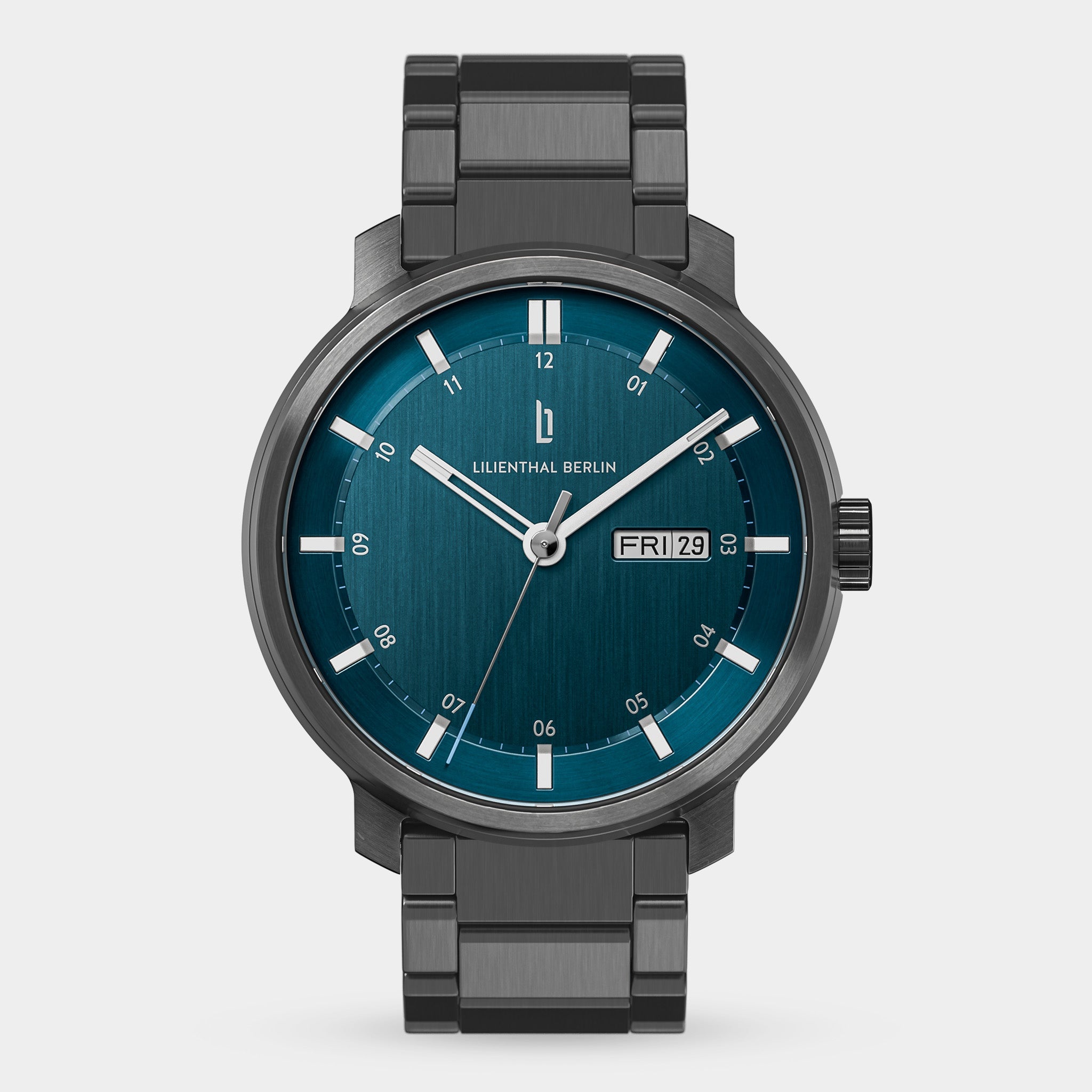 Neolux Day Date Dark Silver Blue Stainless steel Anthracite