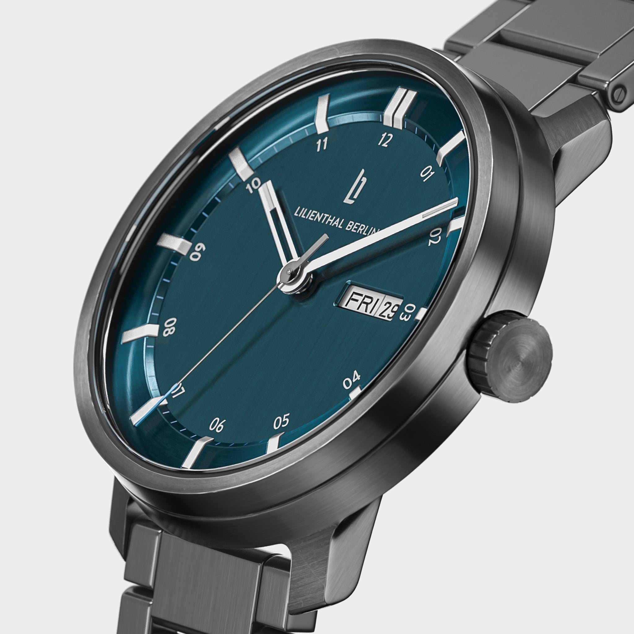 ルイ Neolux Day Date Dark Silver Blue Stainless steel Anthracite