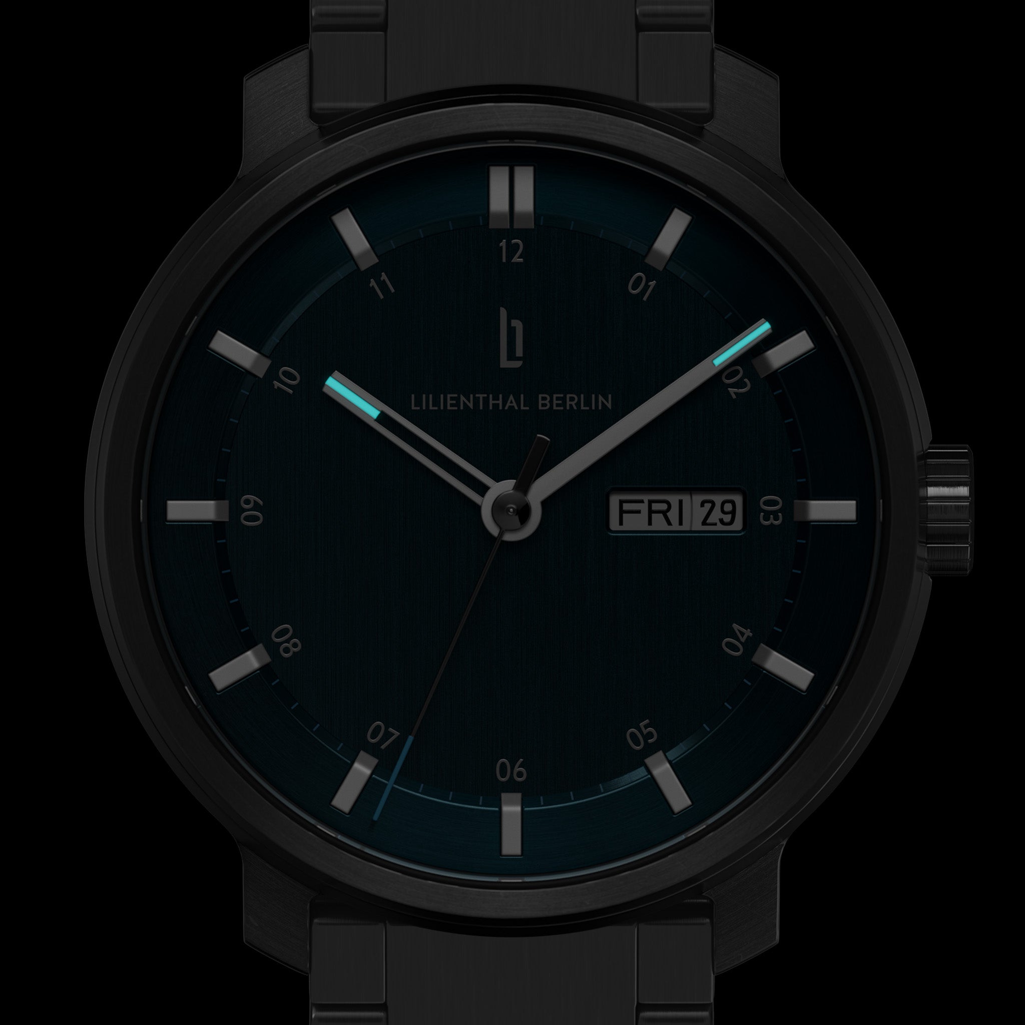 Neolux Day Date Dark Silver Blue Stainless steel Anthracite