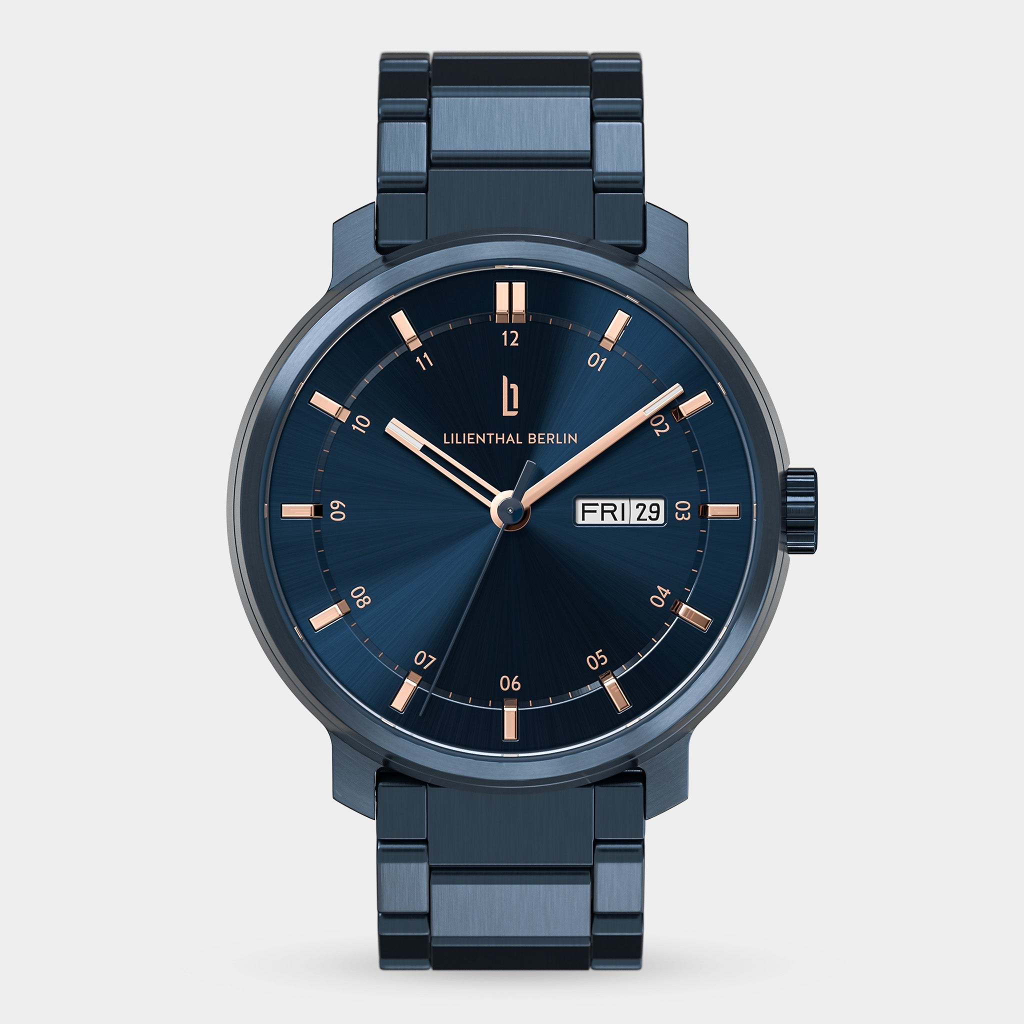 Neolux Day Date Blue Rose Gold Leather Light brown – Lilienthal