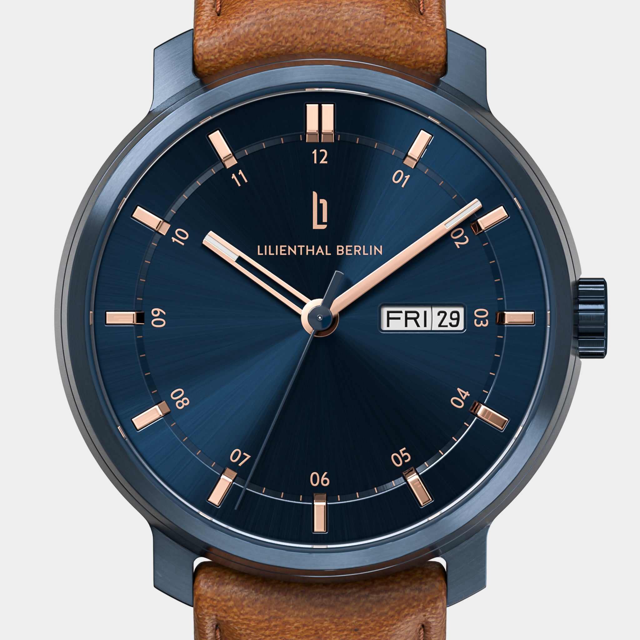 Neolux Day Date Blue Rose Gold Leather Light brown – Lilienthal