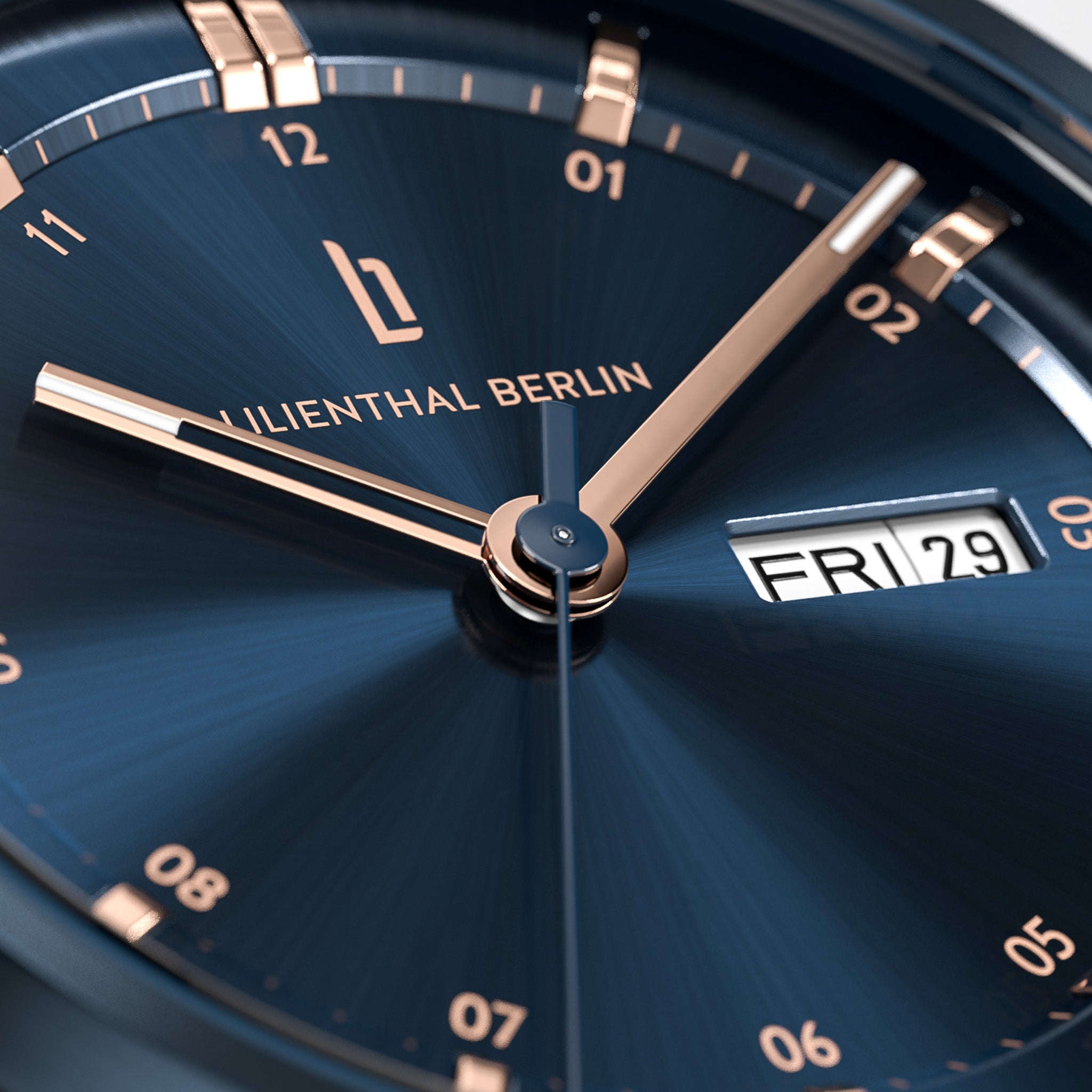 Neolux Day Date Blue Rose Gold Leather Light brown – Lilienthal