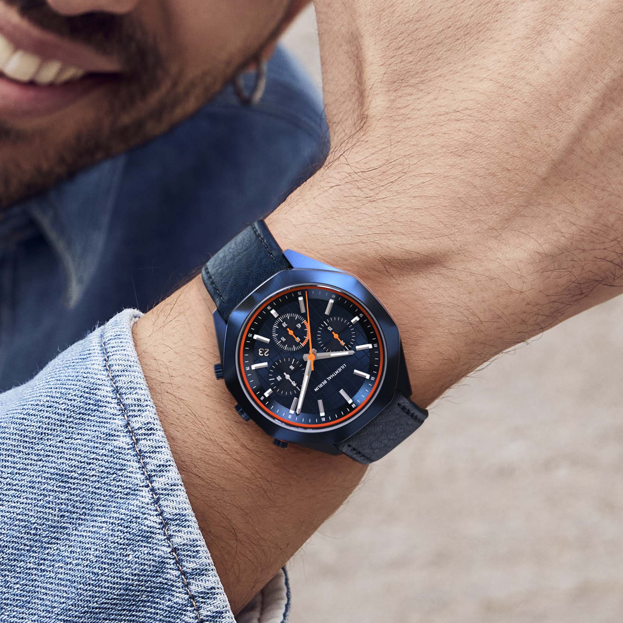 Octachrono Blue Orange Leather Dark blue – Lilienthal Berlin