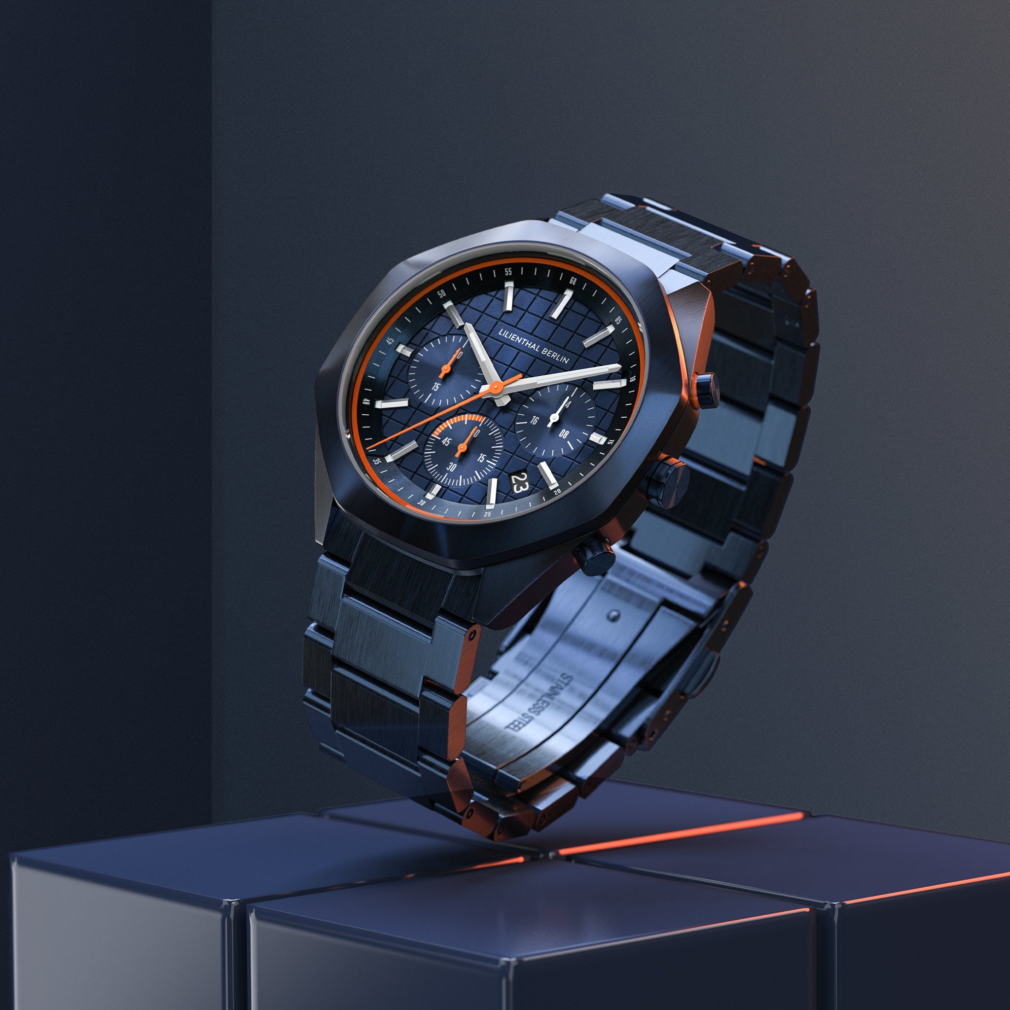 Octachrono Blue Orange Stainless steel Blue Brushed – Lilienthal