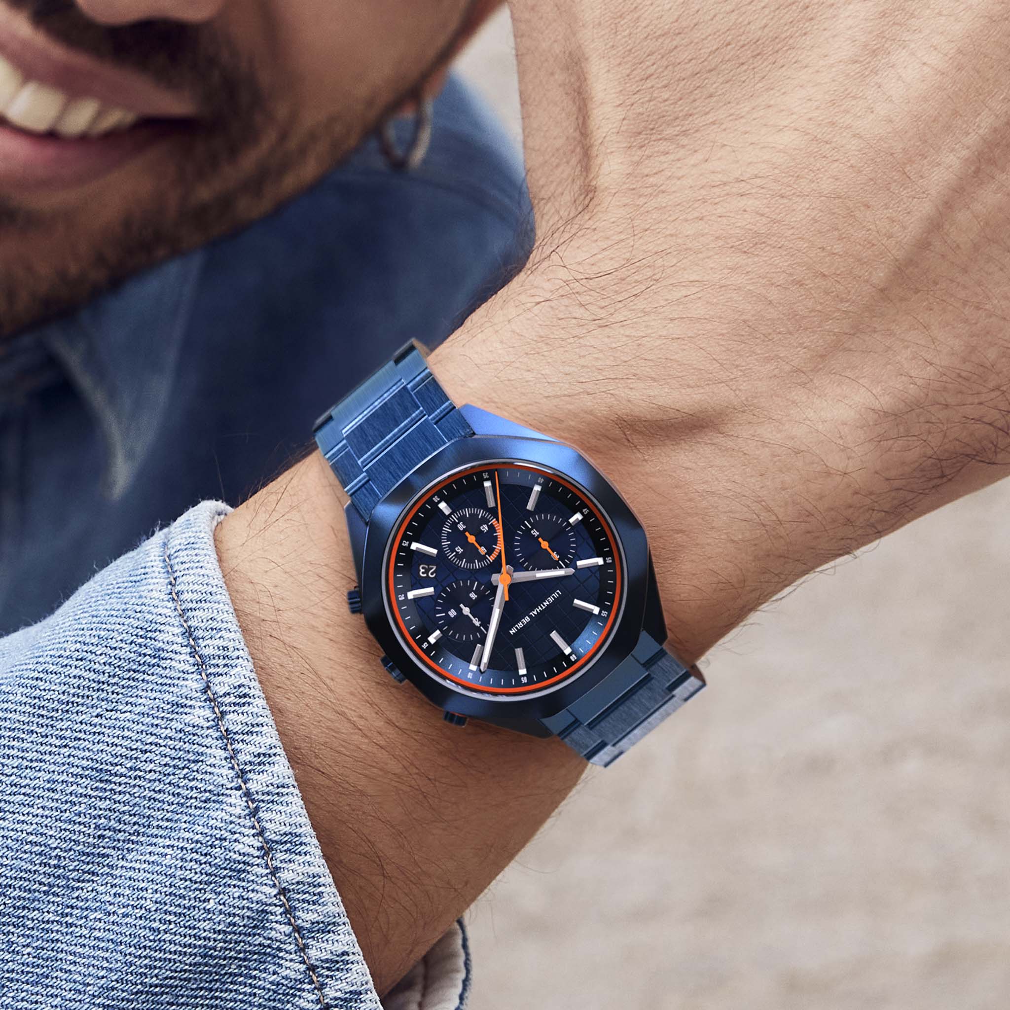 Octachrono Blue Orange Stainless steel Blue Brushed – Lilienthal