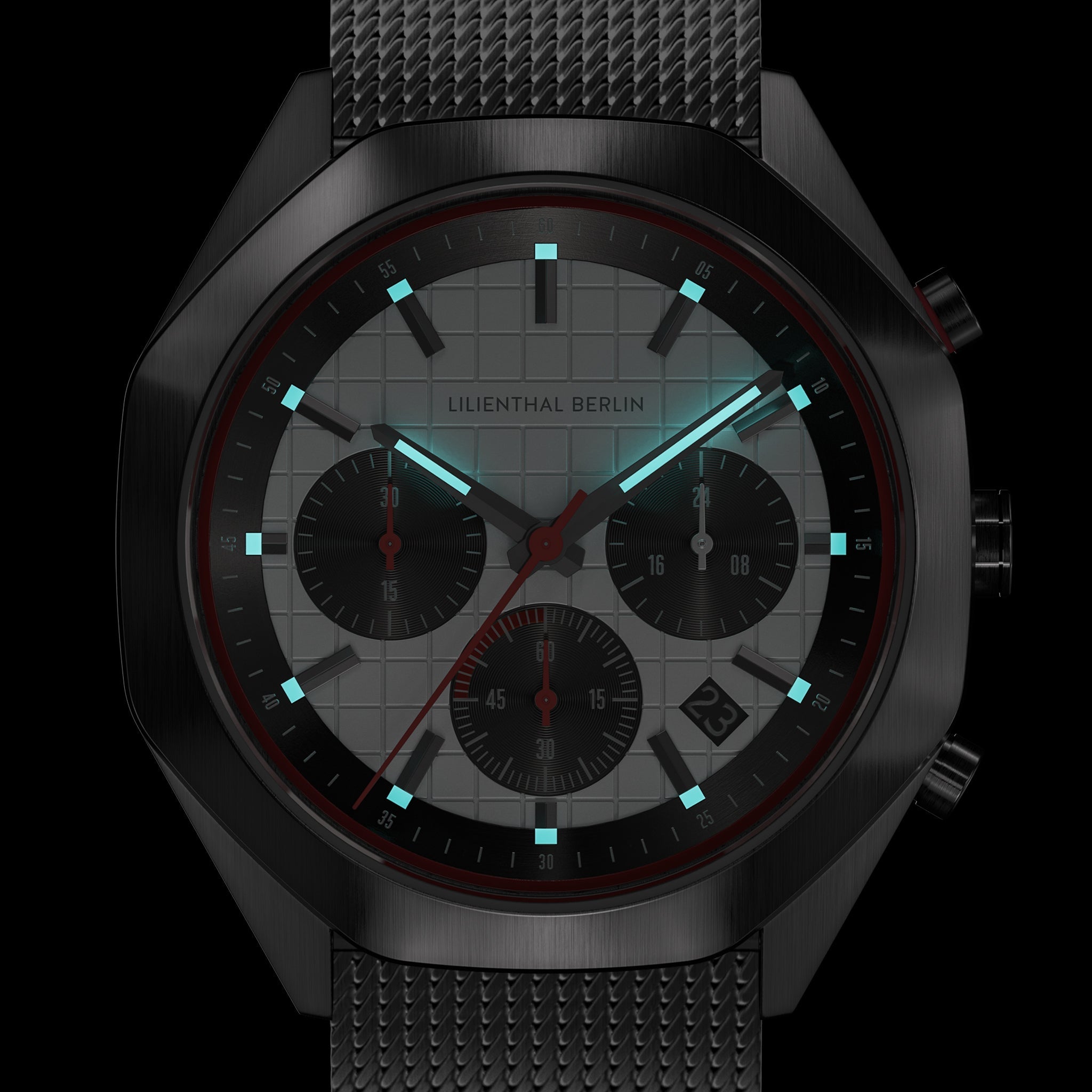 Octachrono Silver Red Mesh Silver Brushed – Lilienthal Berlin