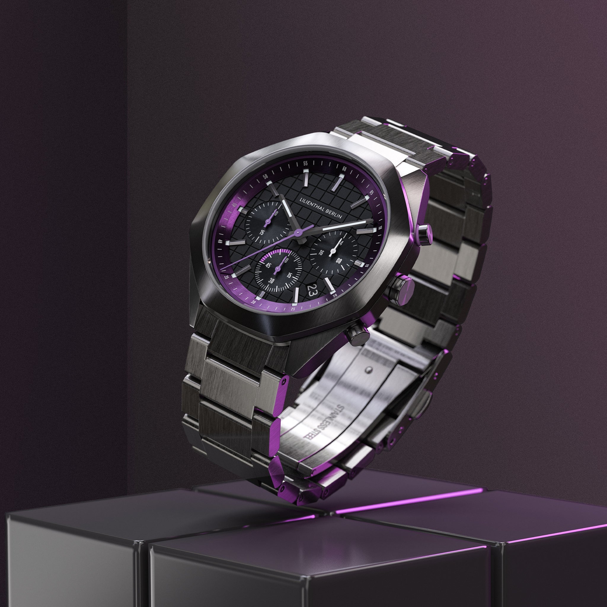 Octachrono Dark Silver Purple Stainless steel Anthracite Brushed