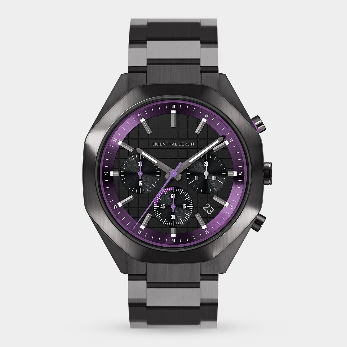 Lilienthal Berlin Octachrono Dark Silver Purple Leather Black Ndash Lilienthal Berlin North America