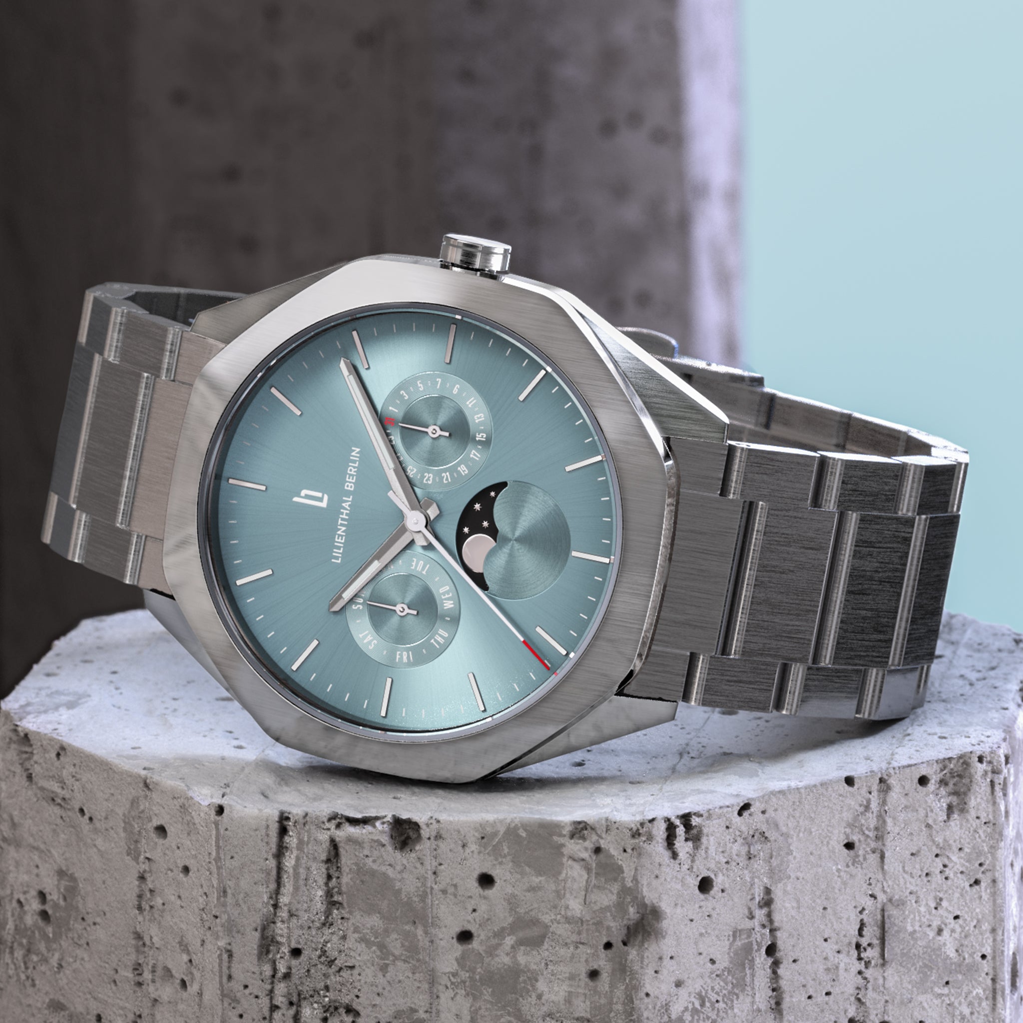 Octamoon Day Date Silver Ice Blue - Lilienthal Berlin